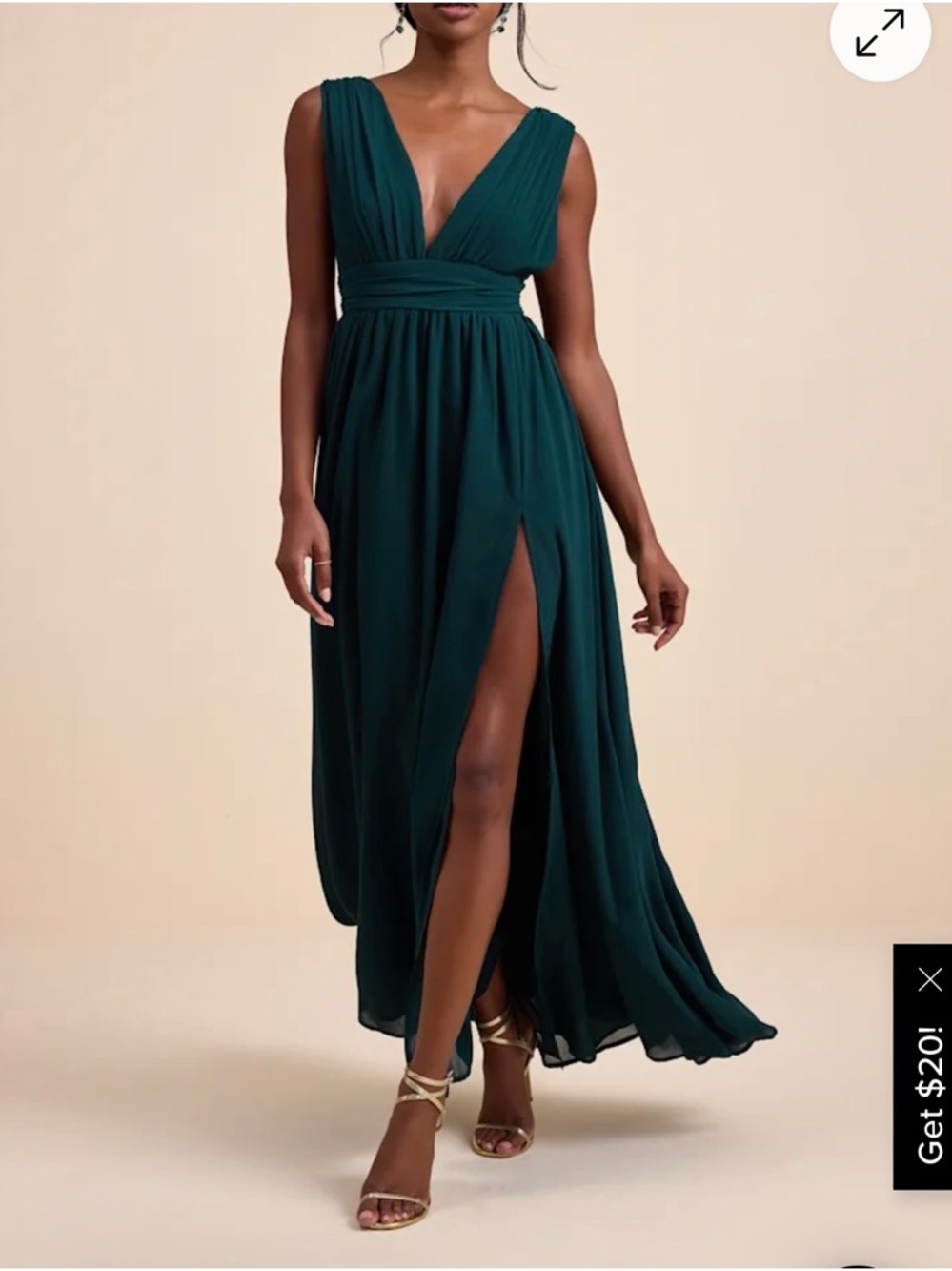 Lulu's Deep Teal V-Neck Maxi Dress with High Slit
